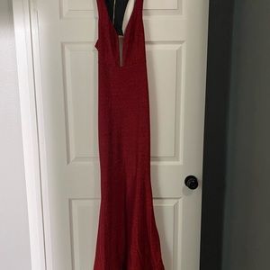 Sparkly red floor length formal dress